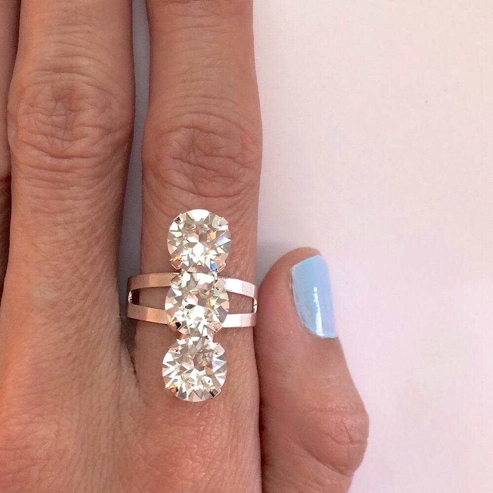 Crystal Silver Statement Ring - Picture 1 of 11